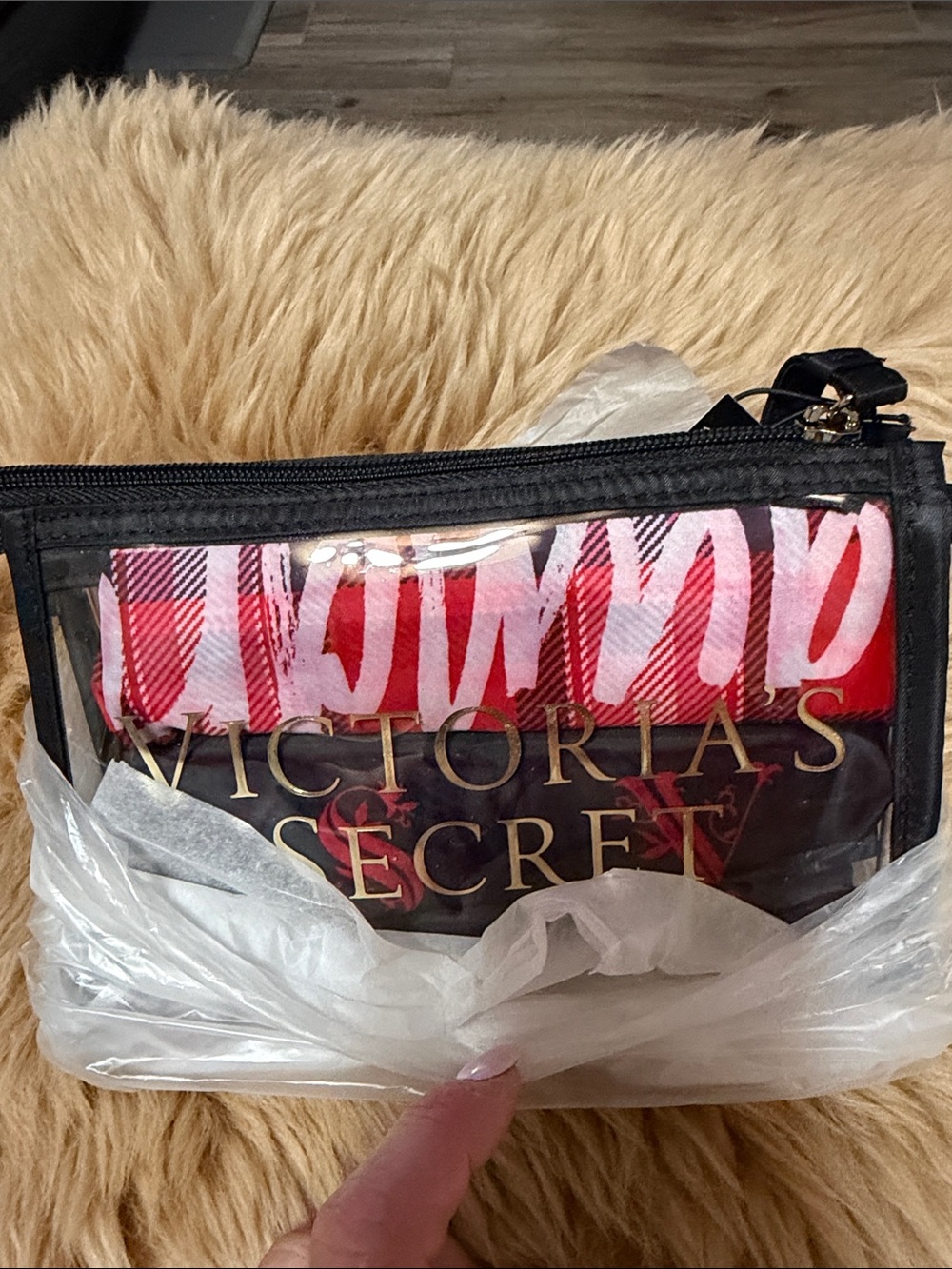VICTORIA'S SECRET 4Pc Bag Set PLAID LAUNDRY,LINGERIE,SHOE Clear MAKE UP Case NEW